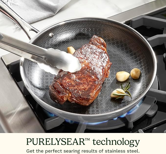 Cuisinart FusionElite+ Nonstick Tri-Ply Stainless Steel Skillet, 10″ Skillet Frying Pan with PURELYSEAR Ceramic Nonstick Technology, Scratch Proof, Cool Grip Handles, Dishwasher Safe