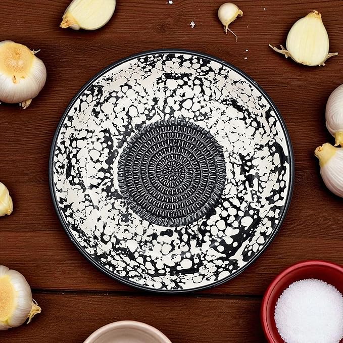Ceramic Grater Bowl, Garlice Grater Plate, Handmade Ginger Grater, Mincer Bowl for Cheese &Vegetables, Ceramic Decorative Mincer, Hand Dish for Garlic (Black Sponge)