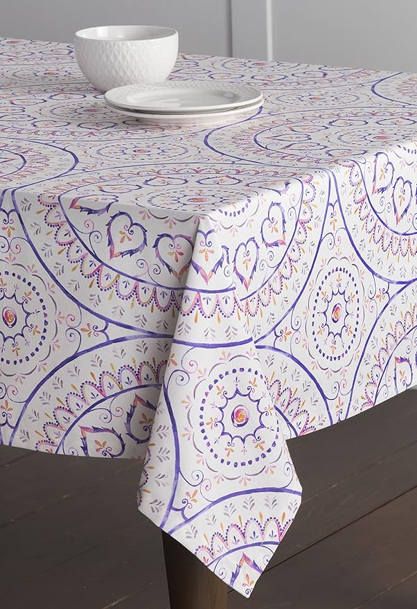 Maison d' Hermine Table Cloth Rectangle Table 100% Cotton 60 x 90 Inches Tablecloth Reusable Decorative for Dining Room Farmhouse Home Valentines Day Decorations Spring Summer - Mandala