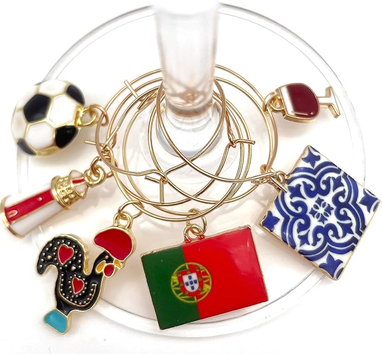Serendipity Portugal Wine Charms, Gift for Portuguese, Rooster of Barcelos, Azulejos, Portugal Flag, Lighthouse, Porto Wine, Soccer, Portugal Souvenir, Travel Keepsake