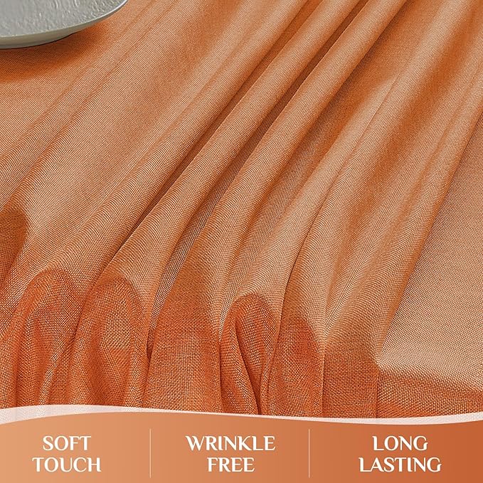 Softalker Fall Linen Textured Rectangle Tablecloth, Waterproof Wipeable Farmhouse Burlap Table Cloth, Stain Resistant Wrinkle Free Table Covers for Kitchen Dining Holiday Party (52 x 70, Orange)