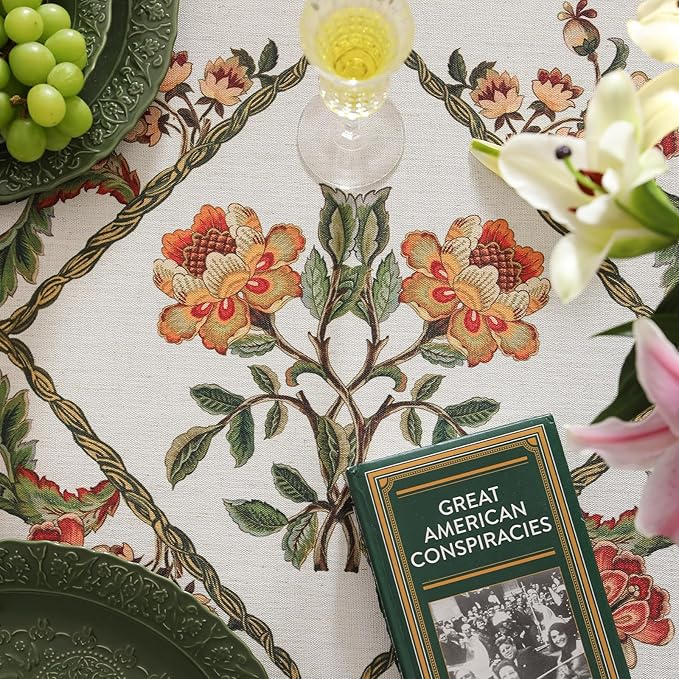 patdrea Designer Linen Square Tablecloth,Vintage French Floral Tablecloths,Wrinkle Free Table Cloth,Decorative Table Cover Cloth for Kitchen,Dining,Tea Party,Home,Christmas,67"*67"