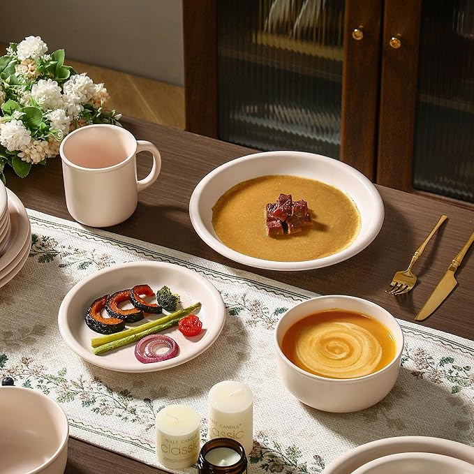 GZG 6-Inch Ceramic Cereal Bowls Set of 4, Rustic Matte Glazed Stoneware Bowls for Cereal, Soup, Salad & Snacks, 30 oz Capacity, Microwave & Dishwasher Safe(Cream Mist)