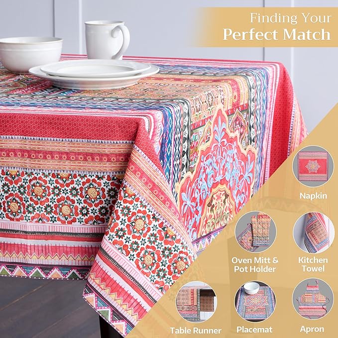 Maison d' Hermine Table Cloth Rectangle Table 100% Cotton 70 x 120 Inches Fall Tablecloth Reusable Everyday Use for Thanksgiving Christmas Decorations Dining Farmhouse Party (Ispahan)
