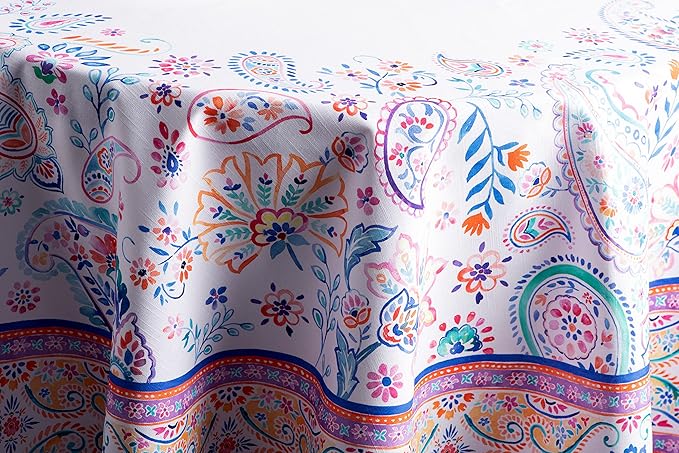 Maison d' Hermine Table Cloth Round Table 100% Cotton 63 Round Inches Tablecloth Reusable Decorative for Dining Room Farmhouse Home Valentines Day Decorations Spring Summer - Indian Floral