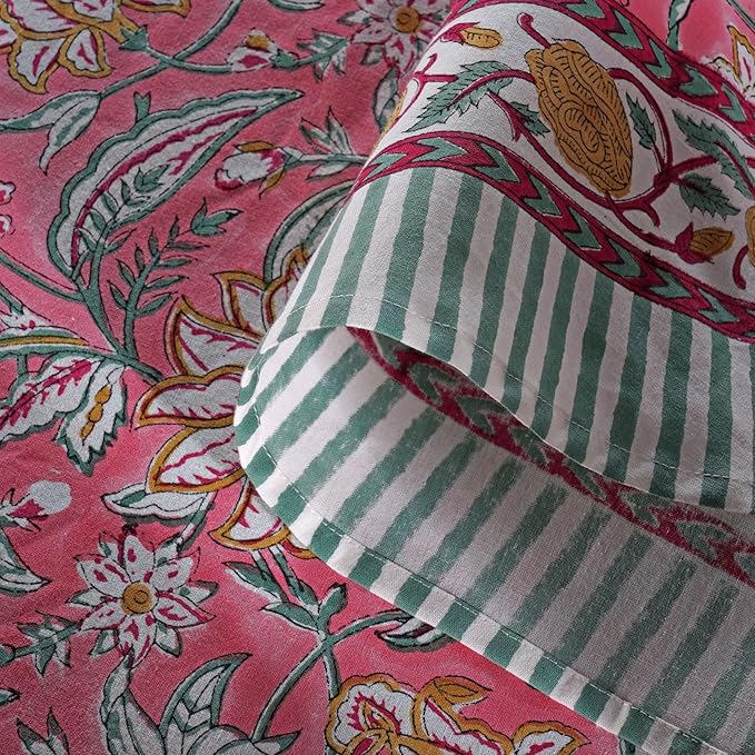 Ridhi Block Print Round Candy Pink Reusable Tablecloth 100% Cotton 110" Inch Decorative Table Cover eveyday Dining, Home, Party, Wedding, Farmhouse Gift for Spring, Easter, Valentine