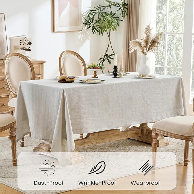 Simple&Opulence Linen Tablecloths for Rectangle Tables 60×104 Inch-Natural, Farmhouse Tablecloth 100% Linen for Banquet, Dinner, Wedding, Reusable Halloween, Thanksgiving, Christmas Tablecloths