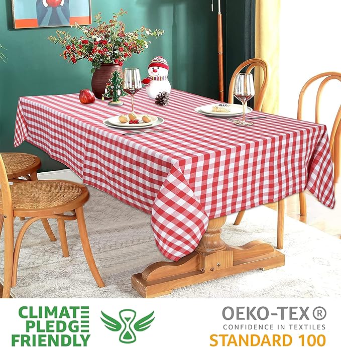 Urban Villa Tablecloth Christmas Table Cloth Tabletop Cover Kitchen Dining Tablecloth 100% Cotton Great Parties Wedding Holiday Dinner Red/White Color Rectangle 60X102 Inches 8-10 Seats Table Cloth
