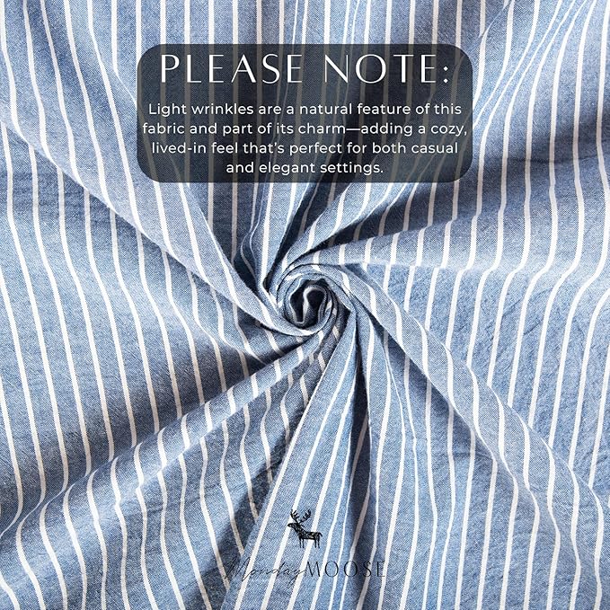 MONDAY MOOSE Striped Farmhouse Picnic Style Decoration Rectangle Natural Stonewashed Cotton Tablecloth for Kitchen, Dining Room, Restaurant (60x86 inch, Blue/White Stripes)