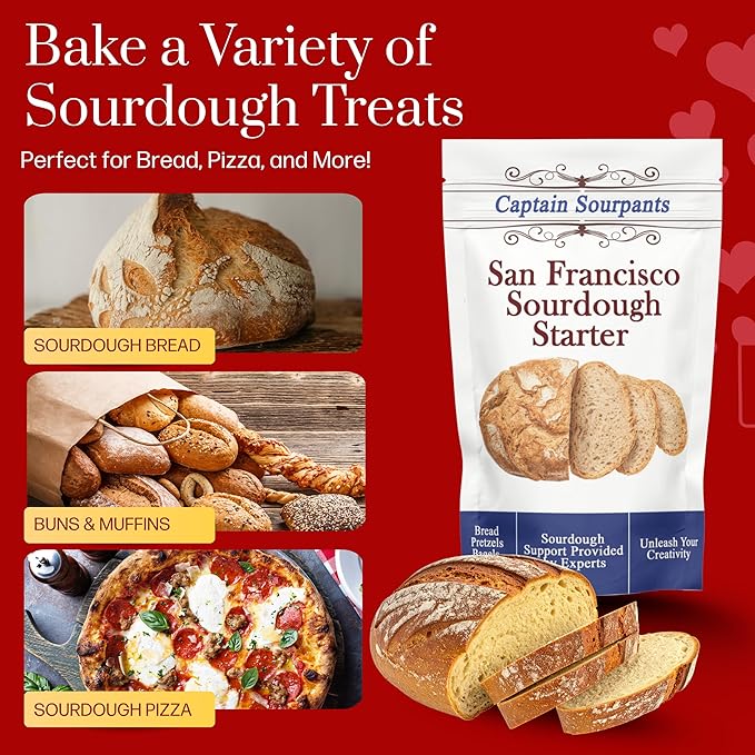 San Francisco Sourdough Starter Culture- 100+ Year Old Dehydrated Heirloom Style Sourdough Starter Kit for Sourdough Bread, Pizza, Buns, Pancakes, Muffins | Easy to follow instructions. By Captain Sourpants
