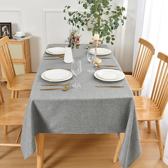 JIUZHEN Faux Linen Farmhouse Tablecloth Rectangular, Wrinkle Stain Resistant Table Cloth Rectangle Table Cover for Kitchen Dining, Holiday Party Dinner, Grey, 54 x 120 Inch
