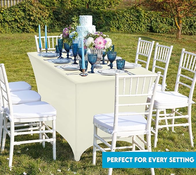 Utopia Kitchen Spandex Tablecloth 2 Pack [8FT, Ivory] Tight, Fitted, Washable and Wrinkle Resistant Stretch Table Cloth Rectangle Cover for Trade Show, Weddings & Parties [96Lx30Wx30H Inch]