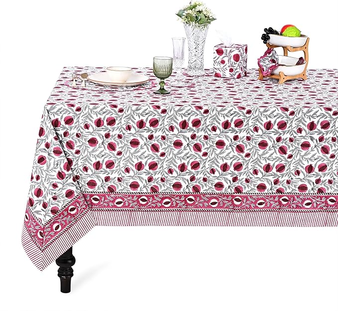Ridhi Hand Block Print Sangria Red Rectangle Cotton Tablecloth 118" x 70" Reusable Table Cover Decorative Everyday Use for Dining, Farmhouse, Home Gift for Spring, Easter, Valentine