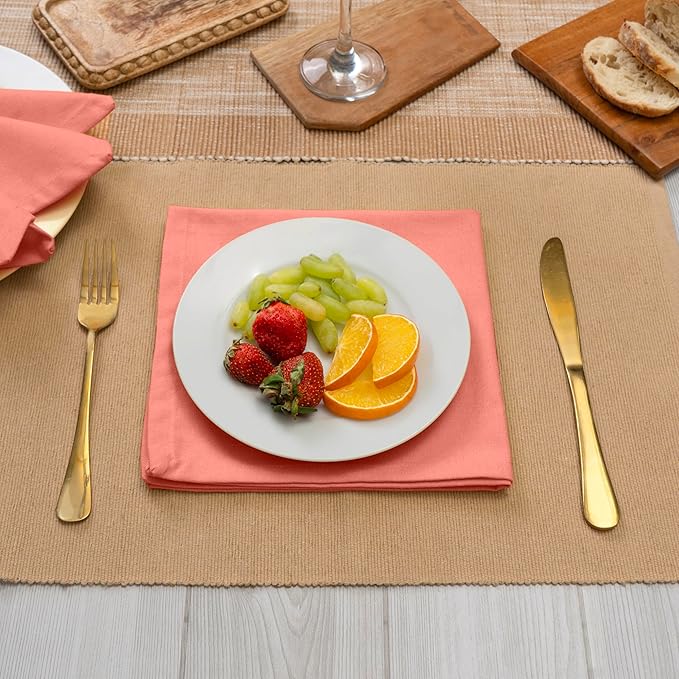 Blue Needles Solid Cloth Napkins Set of 12 Salmon 100% Cotton Dinner Napkins 18x18 inches - Soft, Reusable, Absorbent & Washable Linen, Ideal for Wedding Events, Parties & Everyday Use