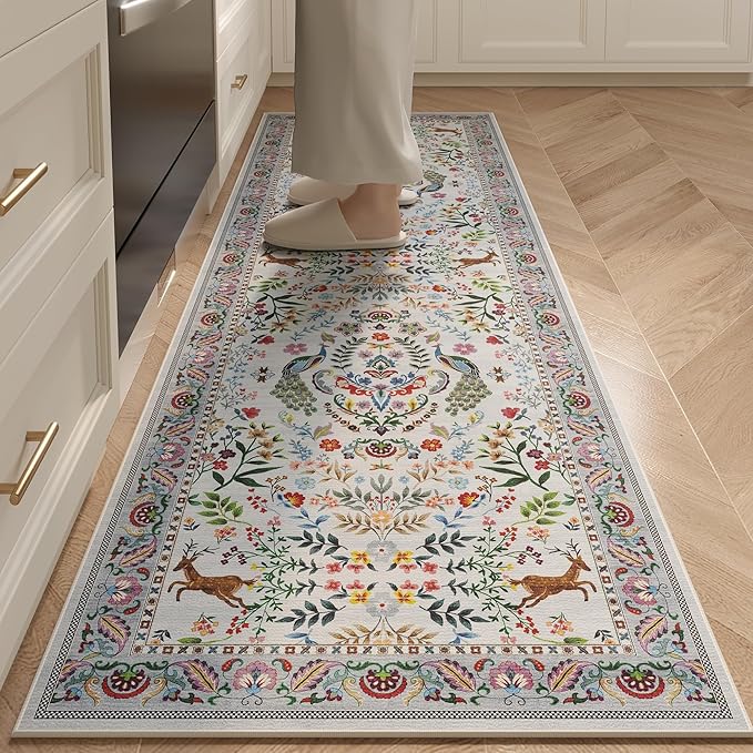 Rugcomf Runner Rug Washable Kitchen Runner 2'x 6'Runner Rug Floral Non-Slip for Entryway Indoor Soft Carpet Runner for Hallways, Kitchen, Laundry, Bedroom, Bathroom(Colorful)