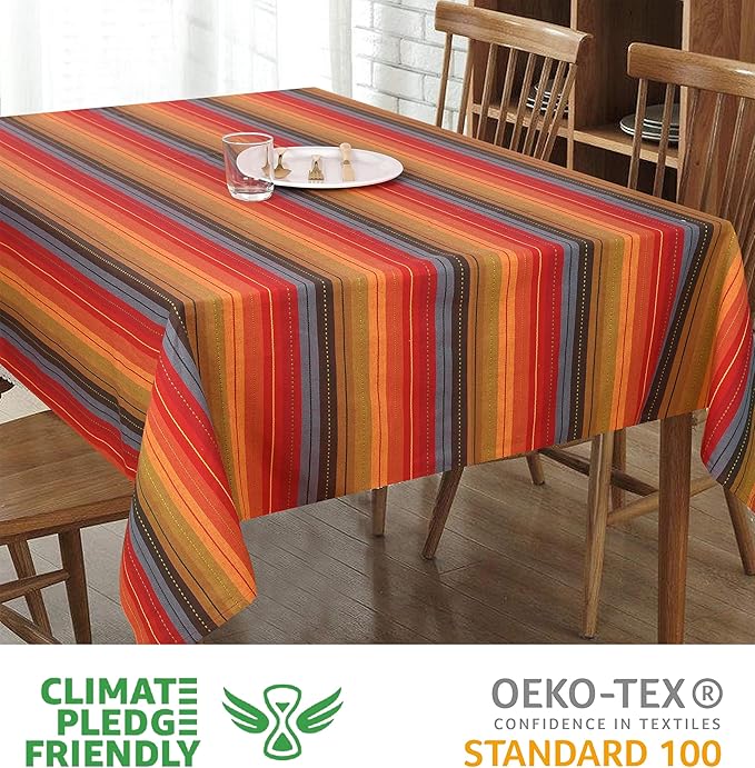Urban Villa Tablecloth Cuisine Stripes Table Cloth Tabletop Cover Kitchen Dining Tablecloth 100% Cotton Great Parties Wedding Holiday Dinner Red Multi Rectangle 60X102 Inches 8-10 Seats Table Cloth