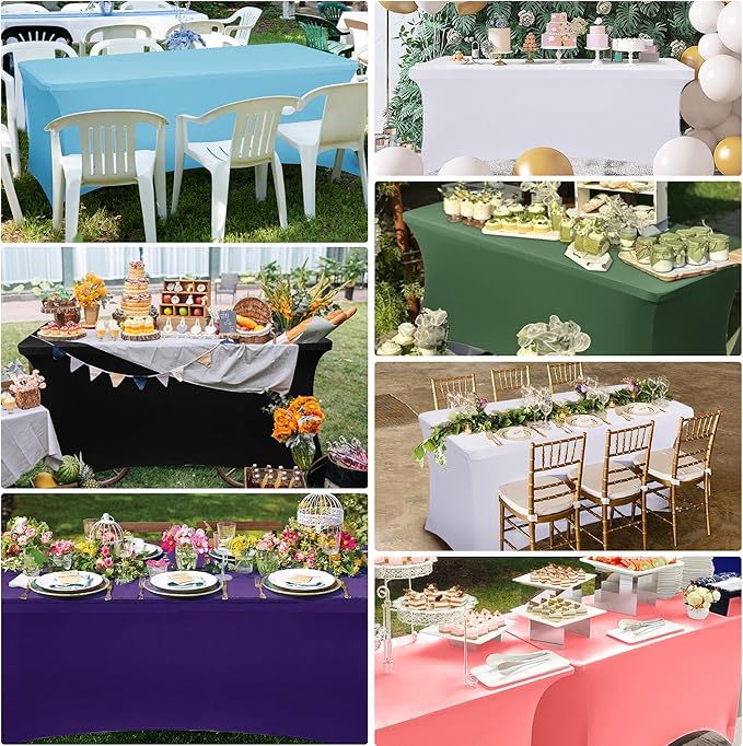 Obstal 4Ft Stretch Spandex Table Cover for Standard Folding Tables - 2 Pack Universal Rectangular Fitted Tablecloth for Party, Banquet, Events, Trade Show (Dark Purple, 48L x 24W x 30H Inches)
