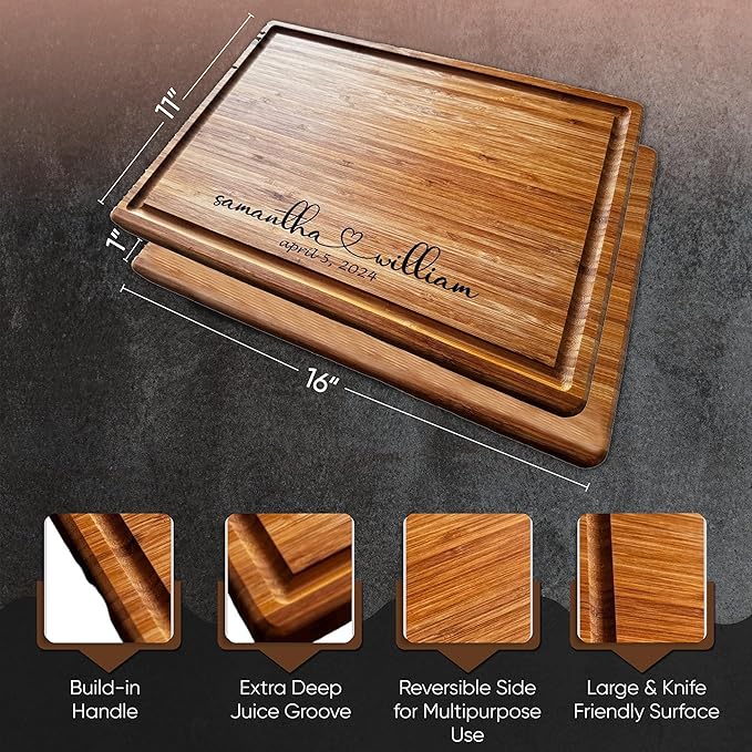 Handmade Personalized Cutting Board - Unique Christmas, Wedding, New Home, and Bridal Shower Gifts - Christmas Gifts - Engraved Charcuterie Boards - Bamboo Cheese Board