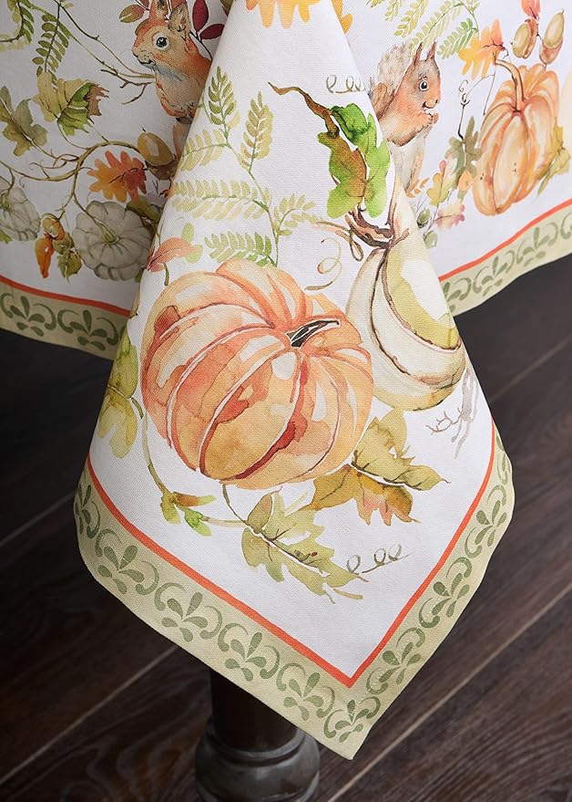 Maison d' Hermine Table Cloth Square Table 100% Cotton 60 x 60 Inches Fall Tablecloth Reusable Everyday Use for Thanksgiving Christmas Decorations Dining Farmhouse Party (Pumpkin Passion)