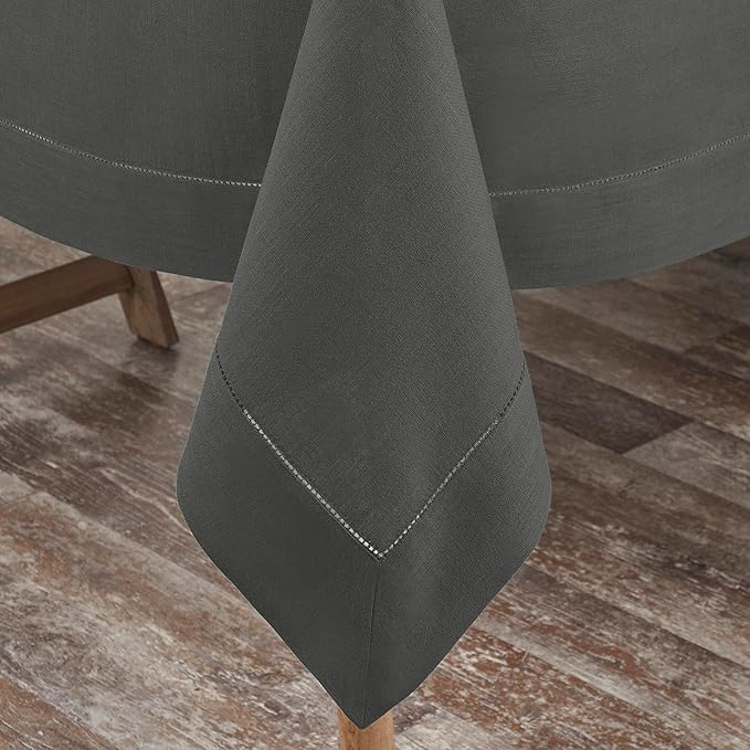 D'Moksha Homes Charcoal Grey Linen Tablecloth 60 x 156 Inch - 100% Pure Linen Grey Tablecloth for Rectangle Tables - Classic Hemstitch, Machine Washable Table Cloth for Spring, Easter