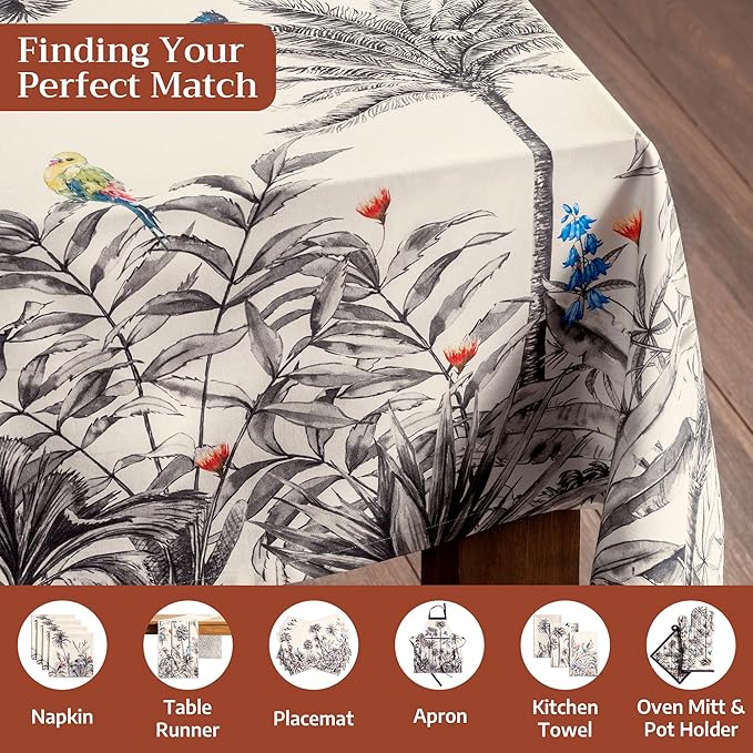 Maison d' Hermine Table Cloth Rectangle Table 100% Cotton 70 x 90 Inches Fall Tablecloth Reusable Everyday Use for Thanksgiving Christmas Decorations Dining Farmhouse Party (Amazonia)