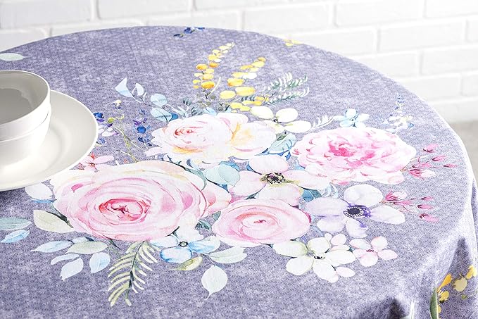 Maison d' Hermine Table Cloth Round Table 100% Cotton 69 Round Inches Tablecloth Reusable Decorative for Dining Room Farmhouse Home Valentines Day Decorations Spring Summer- Sweet Rose Lavender - Lush