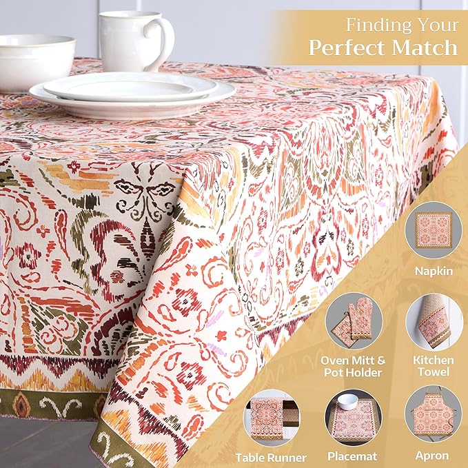 Maison d' Hermine Table Cloth Square Table 100% Cotton 60 x 60 Inches Fall Tablecloth Reusable Everyday Use for Thanksgiving Christmas Decorations Dining Farmhouse Party (Damask)