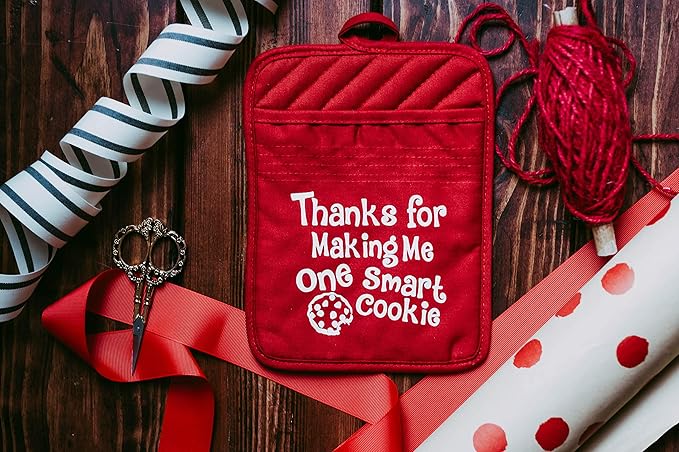 Teacher Appreciation Gift for Women - Thank You Present Potholder - One Smart Cookie Oven Mitt - Set of 2 (Smart Cookie Single)