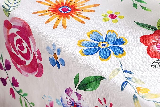 Maison d' Hermine Table Cloth Square Table 100% Cotton 60 x 60 Inches Tablecloth Reusable Decorative for Dining Room Farmhouse Home Valentines Day Decorations Spring Summer - Happy Florals - Sweety