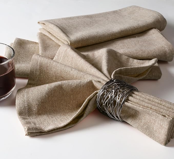 Native Fab Cloth Napkin Set of 12, 100% Chambray Cotton, Washable, Reusable Dinner Cloth Napkin 17x17 inches, Table Decor Napkins for Dinner, Events, Brown