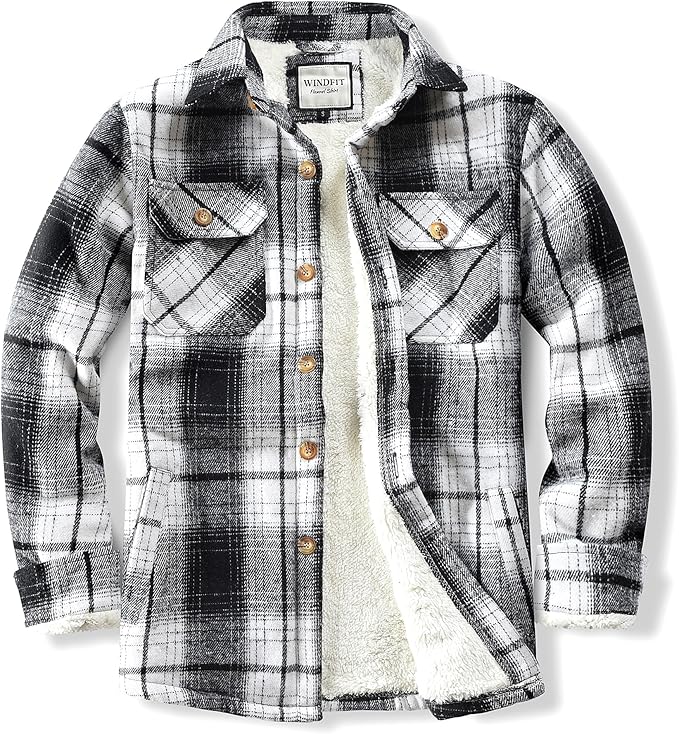 Men's Cotton Sherpa Lined Button Down Flannel Shirt Jacket Plaid Soft Outdoor Flannel Jacket Shirt
