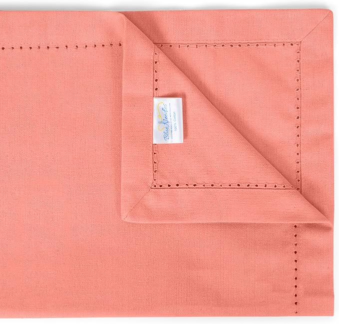 Blue Needles Set of 12 Hemstitch Linen Napkins 100% Cotton Salmon Cloth Dinner Napkins 18x18 inches, Soft, Reusable, Absorbent, Washable, Ideal for Wedding Events, Parties & Everyday Use