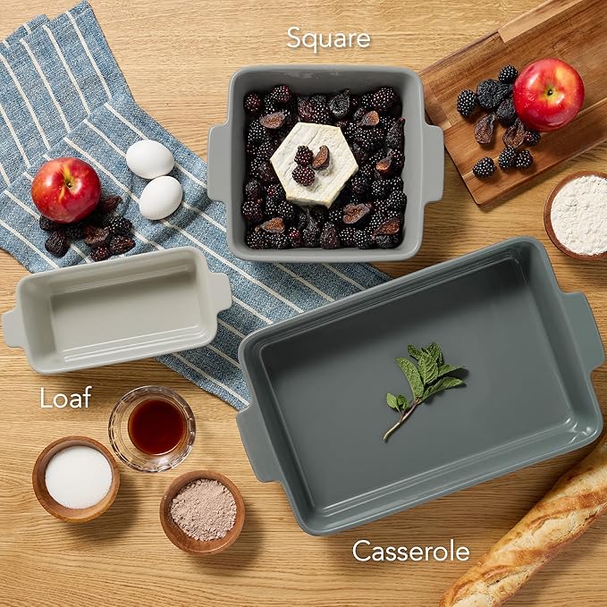 Best Choice Products 3-Piece Ceramic Bakeware Set, Stoneware Baking Dishes, Porcelain Casserole Bakeware Dishes, Serving Dishes - 9x12 Casserole, Loaf Pan, 8x8 Baking Dish - French Gray