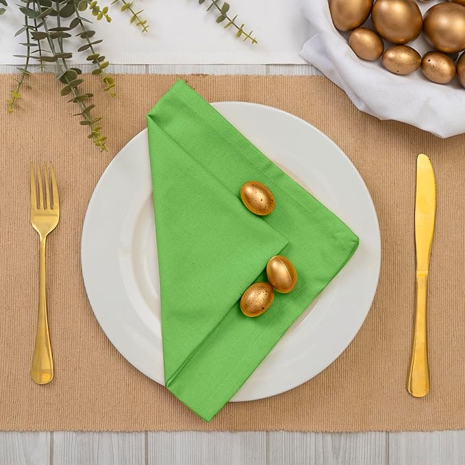 Blue Needles Solid Cloth Napkins Set of 6 Apple Green 100% Cotton Dinner Napkins 18x18 inches - Soft, Reusable, Absorbent & Washable Linen, Ideal for Christmas Events, Parties & Everyday Use