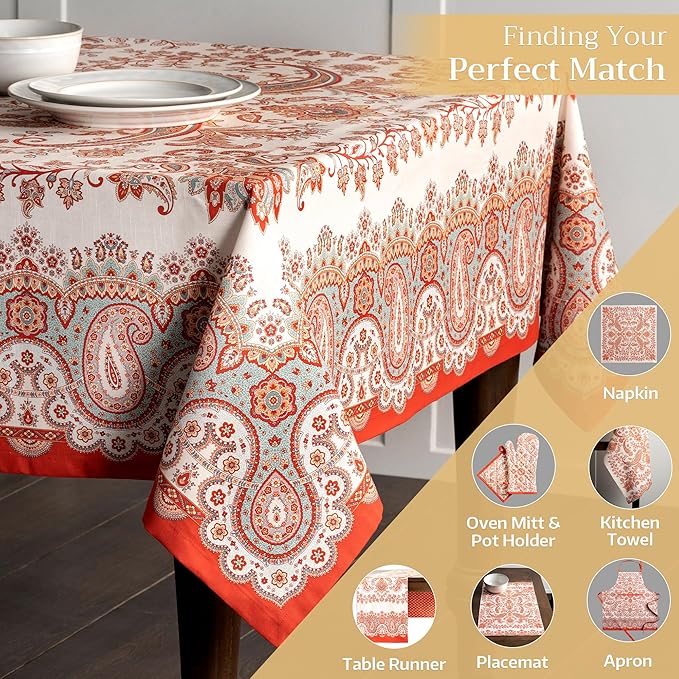 Maison d' Hermine Table Cloth Square Table 100% Cotton 60 x 60 Inches Fall Tablecloth Reusable Everyday Use for Thanksgiving Christmas Decorations Dining Farmhouse Party (Cachemire)
