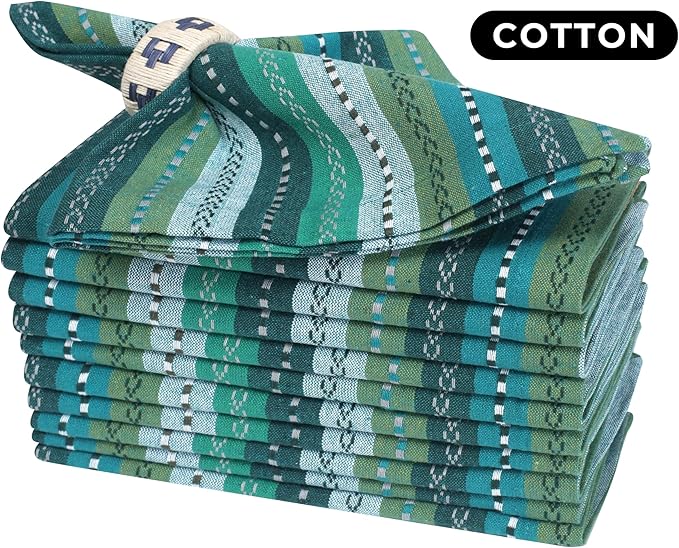 Homidate Cotton Cloth Dinner Napkins Set of 12 – 18x18 Green Multi Salsa Stripe – Durable Machine Washable Fabric Napkins for Weddings, Restaurants, Kitchen & Everyday Dining