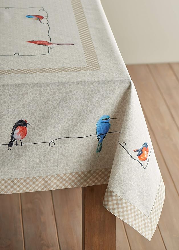 Maison d' Hermine Table Cloth Square Table 100% Cotton 60 x 60 Inches Tablecloth Reusable Decorative for Dining Room Farmhouse Home Valentines Day Decorations Spring Summer - Birdies on Wire