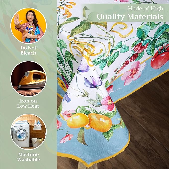 Maison d' Hermine Table Cloth Square Table 100% Cotton 60 x 60 Inches Tablecloth Reusable Decorative for Dining Room Farmhouse Home Valentines Day Decorations Spring Summer - Giverny