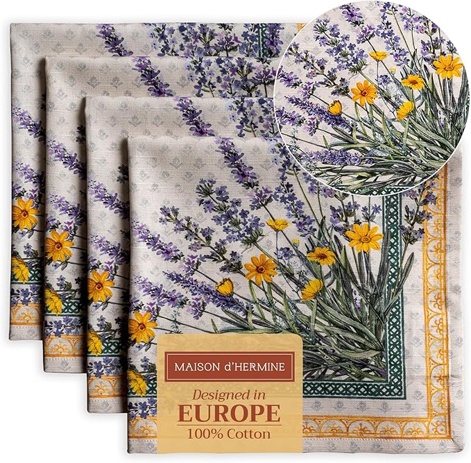 Maison d' Hermine Cloth Napkins Set of 4 100% Cotton Everyday Reusable Square Napkins Cloth Washable Dinner Party Wedding Restaurant Valentines Day Decorations Spring/Summer(Fanny Lavender, 20" x 20")
