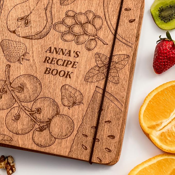 ENJOY THE WOOD Wooden Blank Recipe Book Binder - Personalized Recipe Notebook - Family Cookbook Journal Custom Sketchbook To Write In Organizer by Enjoy The Wood (Fruits, Large (A4))