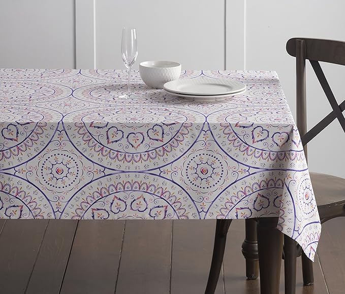 Maison d' Hermine Table Cloth Rectangle Table 100% Cotton 60 x 120 Inches Tablecloth Reusable Decorative for Dining Room Farmhouse Home Valentines Day Decorations Spring Summer - Mandala