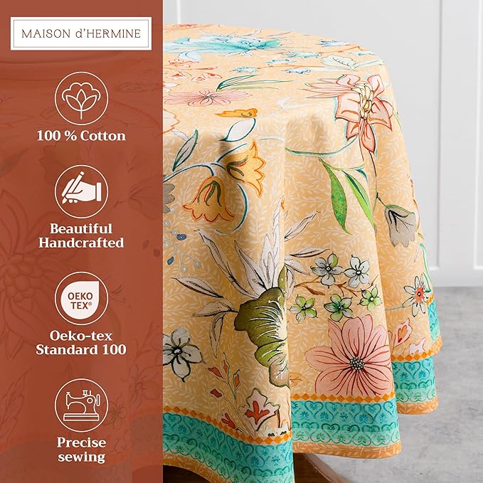 Maison d' Hermine Table Cloth Round Table 100% Cotton 69 Round Inches Tablecloth Reusable Decorative for Dining Room Farmhouse Home Valentines Day Decorations Spring Summer - Luxury Loft - Peach