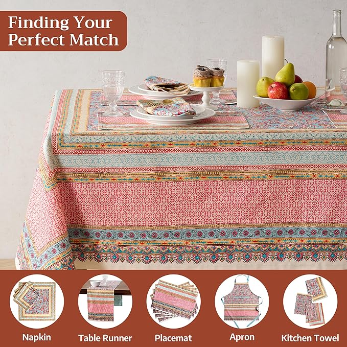 Maison d' Hermine Premium Table Cloth Rectangle Table 100% Combed Cotton 90 x 70 Inches Tablecloth Reusable Decorative for Dining Room, Farmhouse, Home, Party, Festive & Wedding - Lauris