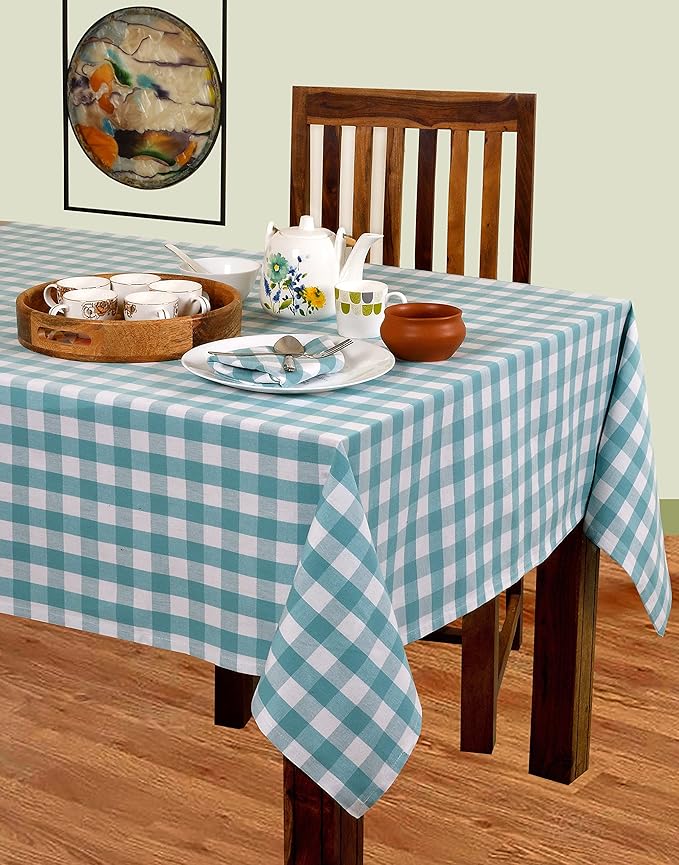 Urban Villa Tablecloth Buffalo Check Table Cloth Tabletop Cover Kitchen Dining Tablecloth 100%Cotton Great Parties Wedding Holiday Dinner Aqua/White Color Rectangle 60X102Inches 8-10 Seats Table Cloth