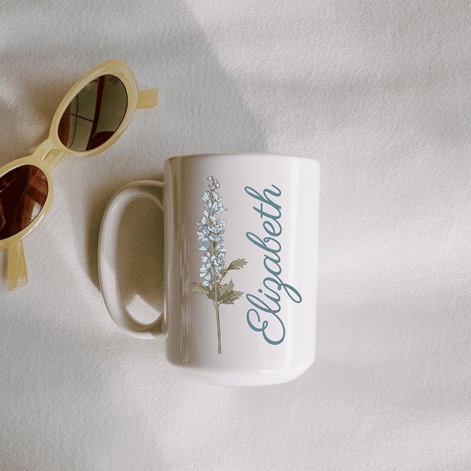 moonloom Personalized Coffee Mugs With Names & Birth Flowers Gifts, Customized Birth Month Flower Teacup 11 Or 15 Oz White Ceramic Mug Birthday Gifts (Bithflower- Vertical, White)