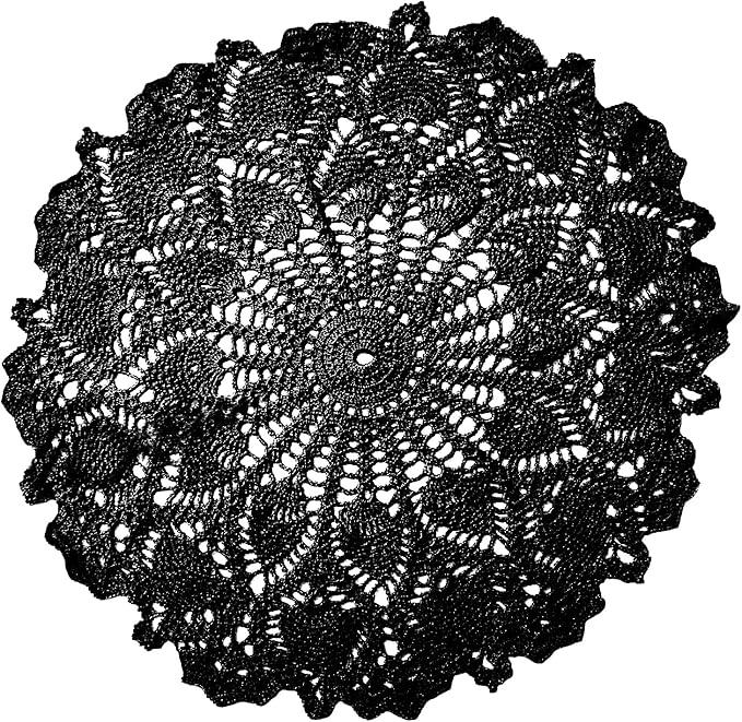 BIBITIME Lace Placemats Table Doilies Round Handmade Crochet Doily Kitchen Coffee Cup Mug Mats Dinner Place Mats (16 to 17.5 inches-1PCS, Black)