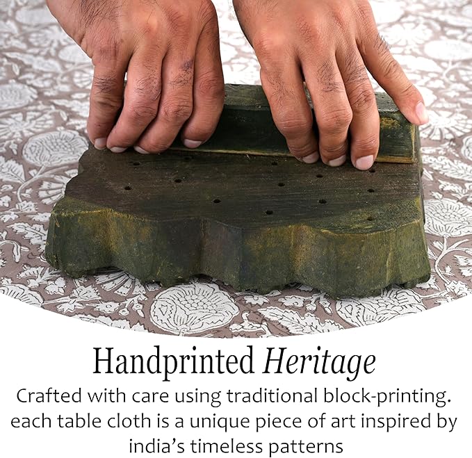 CPC Rustic Brown Tablecloth 100% Cotton 70x118 Inch Indian Block Print Rectangle Table Cover, Table Cloth for Gifting in Weddings, Halloween, Fall, Christmas, Thanksgiving