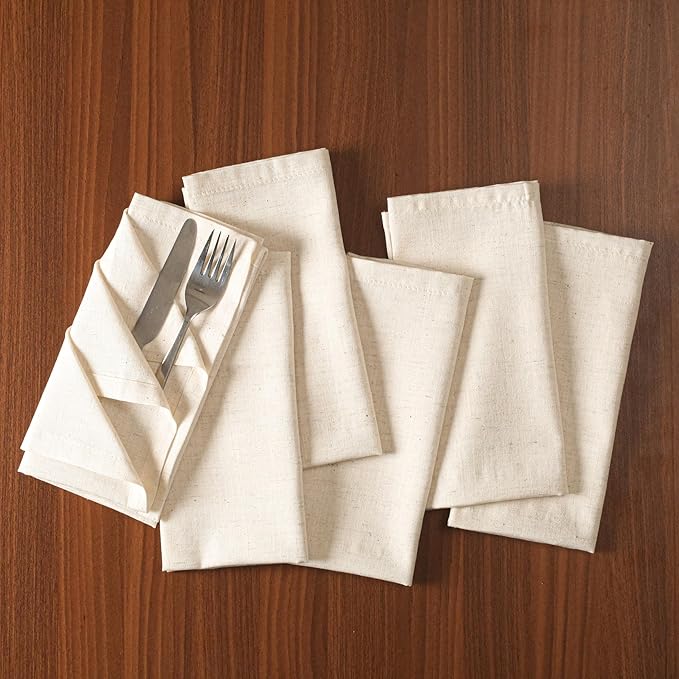 Lightnpro Cotton Flax Napkins Set of 12, Hemmed Dinner Cloth Napkins with Metred Corners, Washable and Reusable for Dining, Parties, Weddings, Holiday & Everyday Use - 17x17 Inch Natural Color