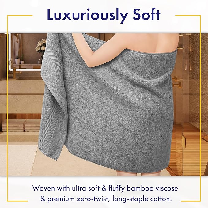 Ultra Soft & Plush Viscose from Bamboo Bath Sheets - 700 GSM Pack of 2 - Extra Large 70x35 in - Super Absorbent & Quick Drying (Pewter Grey)
