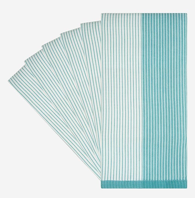 Premium Kitchen Towels (20”x 28”, 6 Pack) | Yarn Dyed Flat Woven Stripe Kitchen Towel Set| 238 GSM | Highly Absorbent with Hanging Loop | Aqua